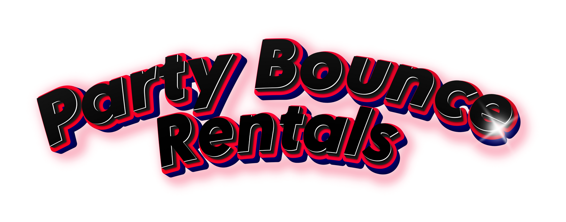 A red and black logo for party bounce rentals