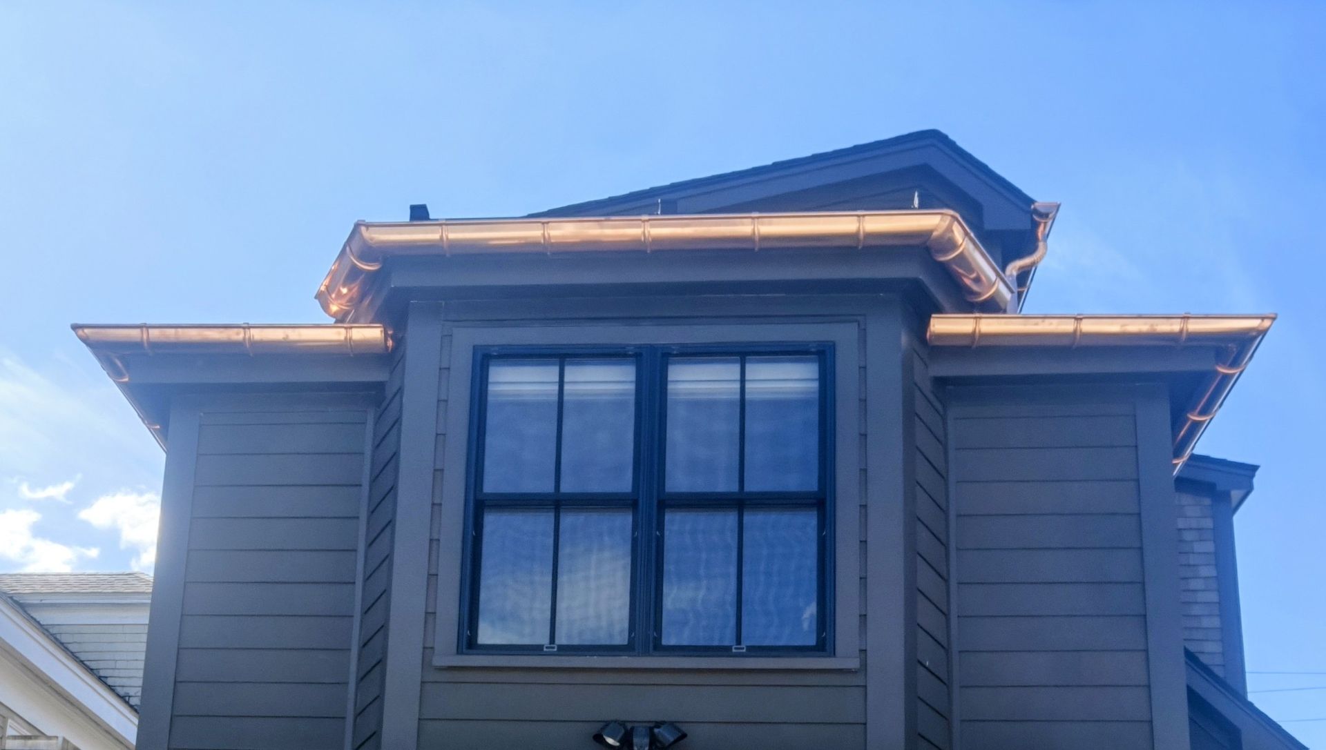 Close-up of a high-quality copper gutter system