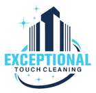 Exceptional Touch Cleaning logo in blue and white with stylized buildings and sparkles