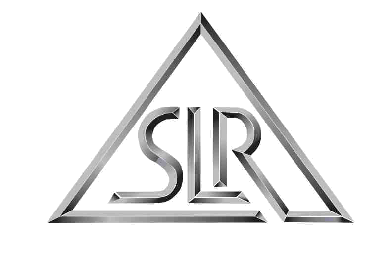 Silver triangle with SLR initials.