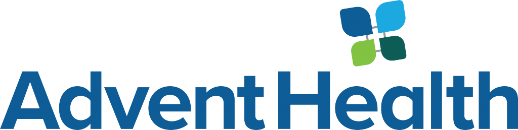 Advent Health logo with blue and green flower-like graphic above the words.