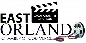 East Orlando Chamber of Commerce logo with film clapper and reel. Text: 