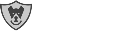 Shield logo with dog face and keyhole.