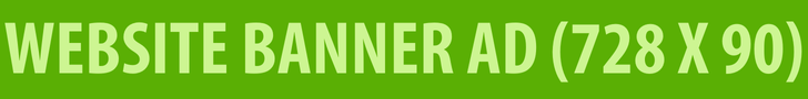 Website banner ad, green background, text 