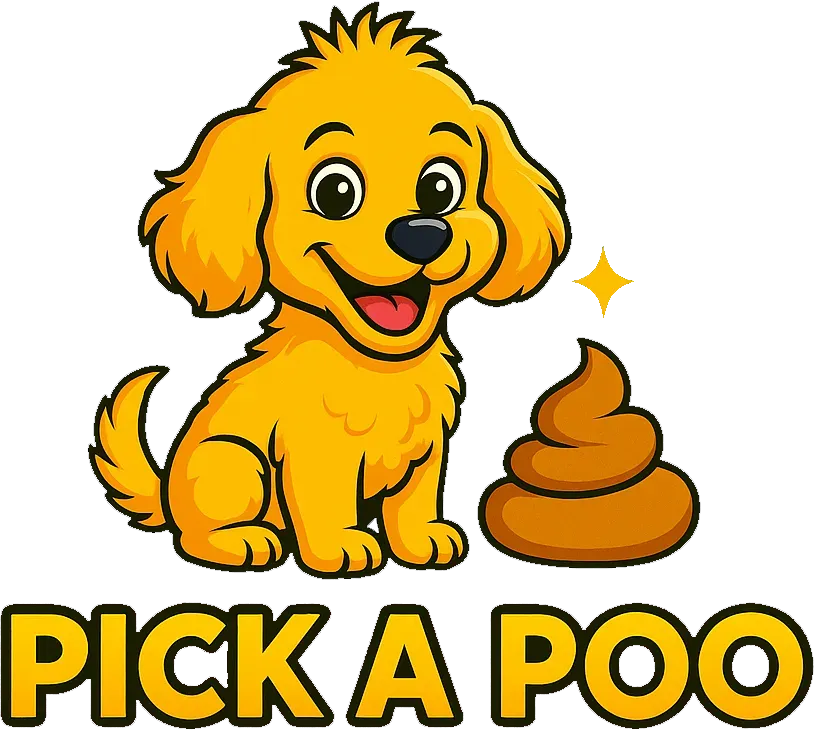 Cartoon dog with a pile of poop next to it, with the words