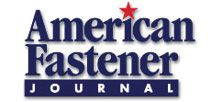 The american fastener journal logo is blue and white with a red star.