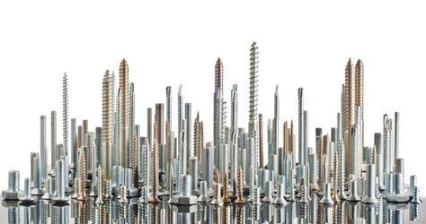 A city skyline made out of screws and nuts on a white background.