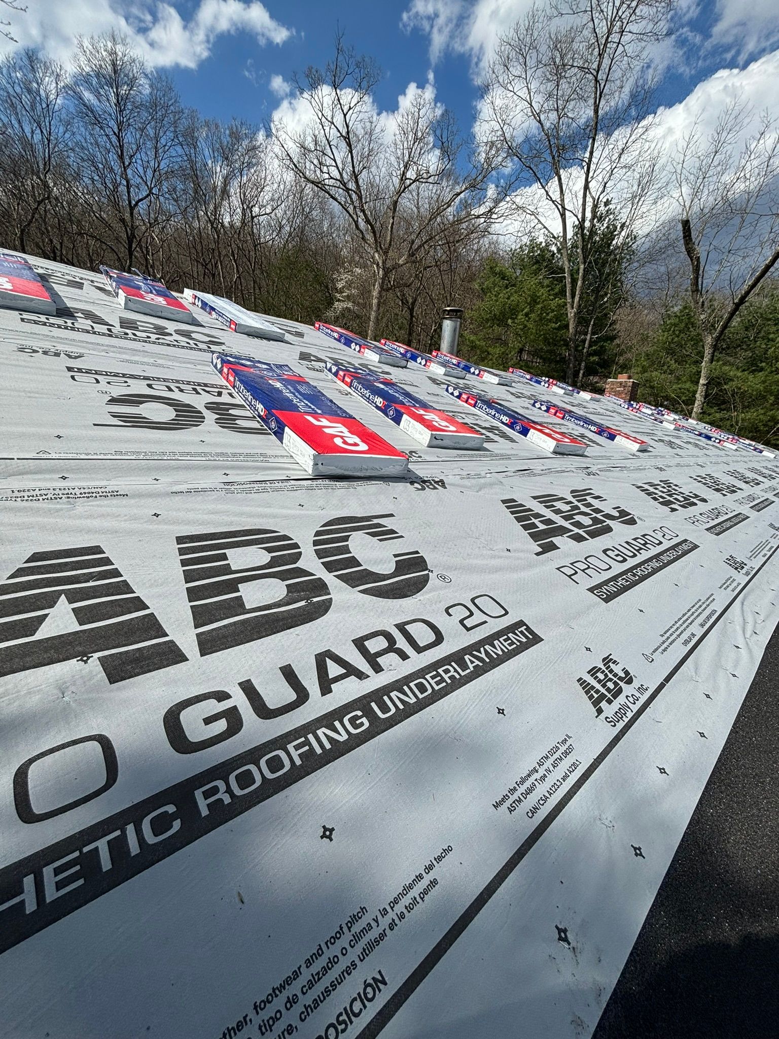 Roof with underlayment labeled 