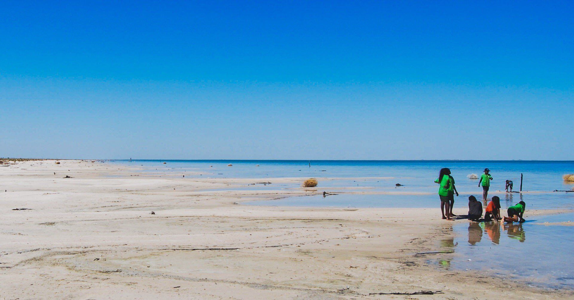 Six JPP School students at the edge of Lake Gregory near Mulan WA