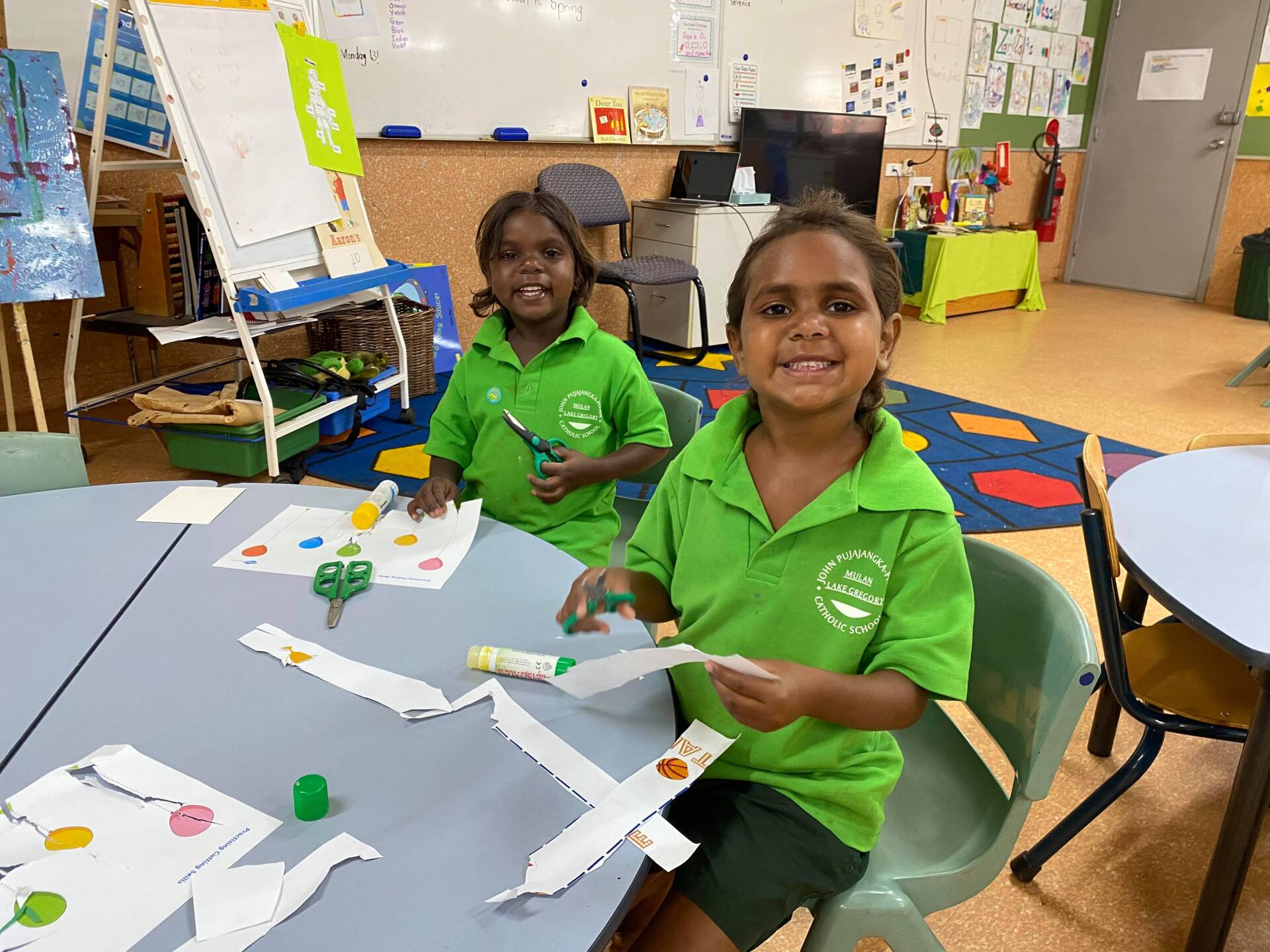 Primary A students practicing their cutting
