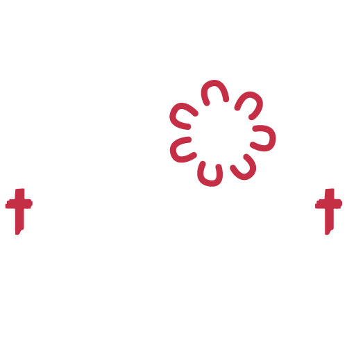 JPP school logo inverted colours white on red