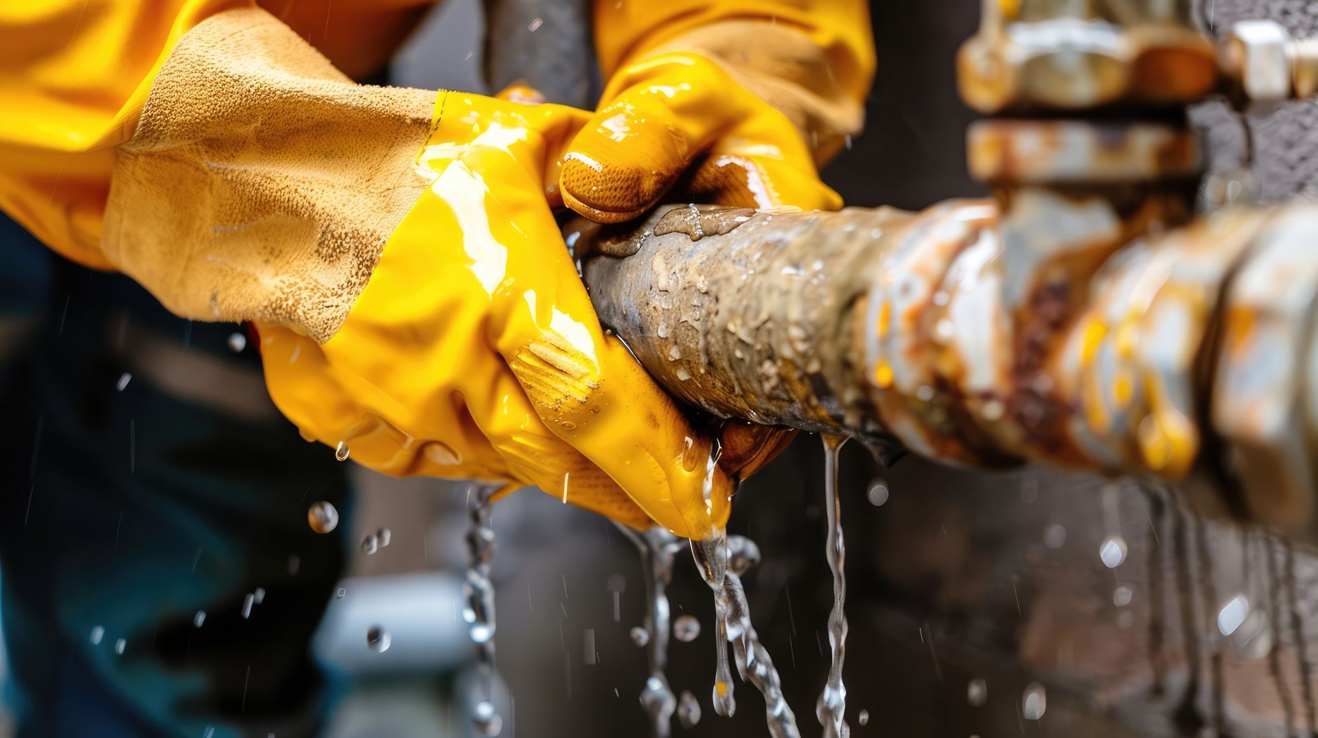 Professional plumber repairing a major leak during water pump installation services in a basement.