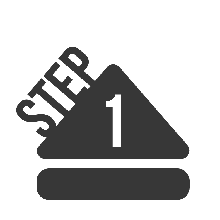 A black and white icon of a step 1.