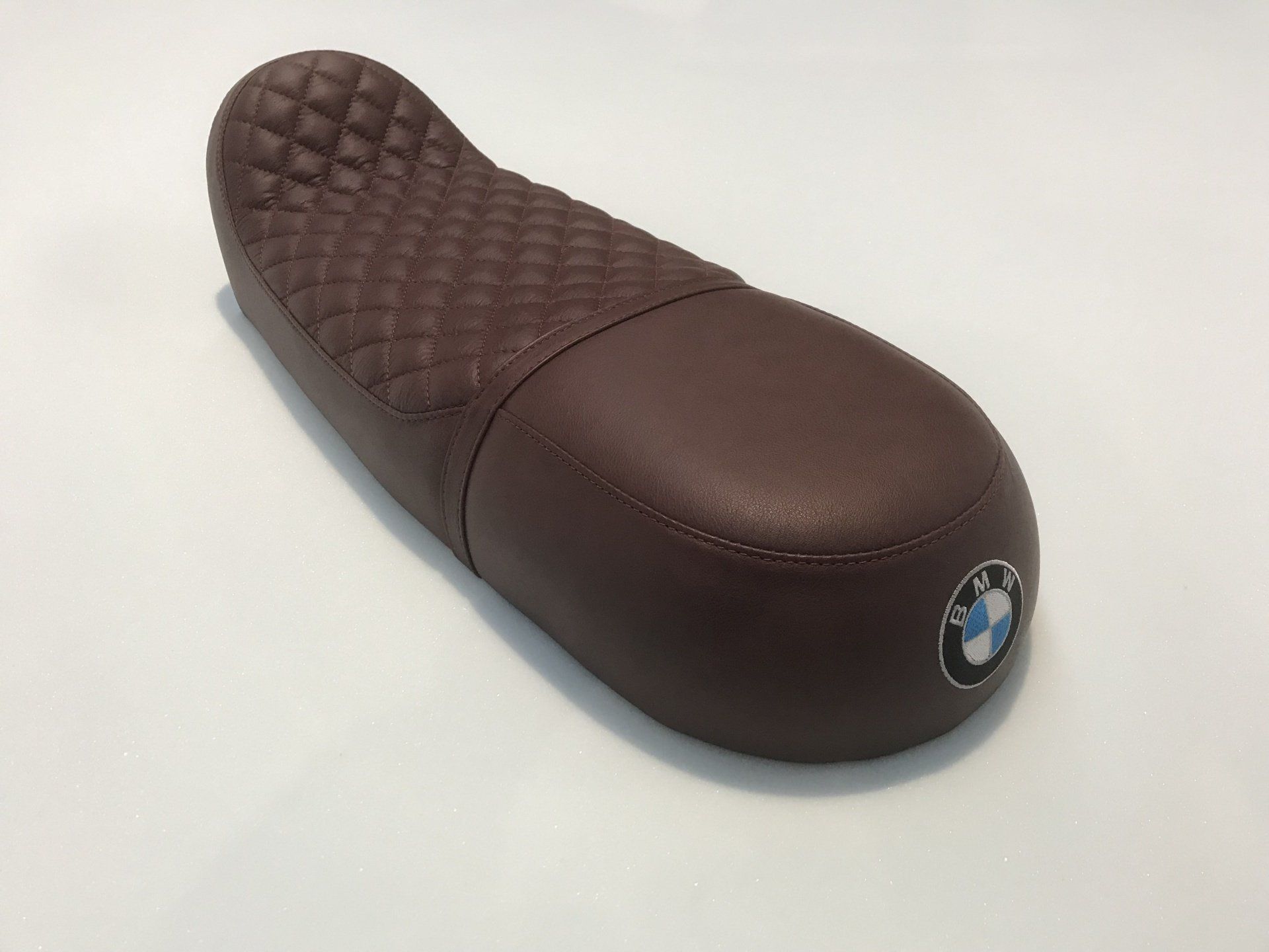 Brown cross stitched custom BMW bike seat