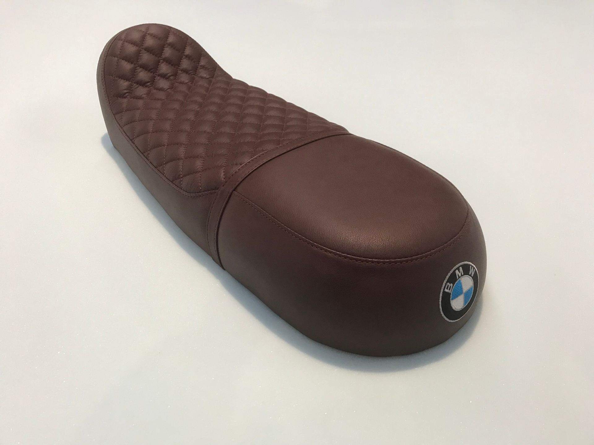 Brown cross stitched custom BMW bike seat