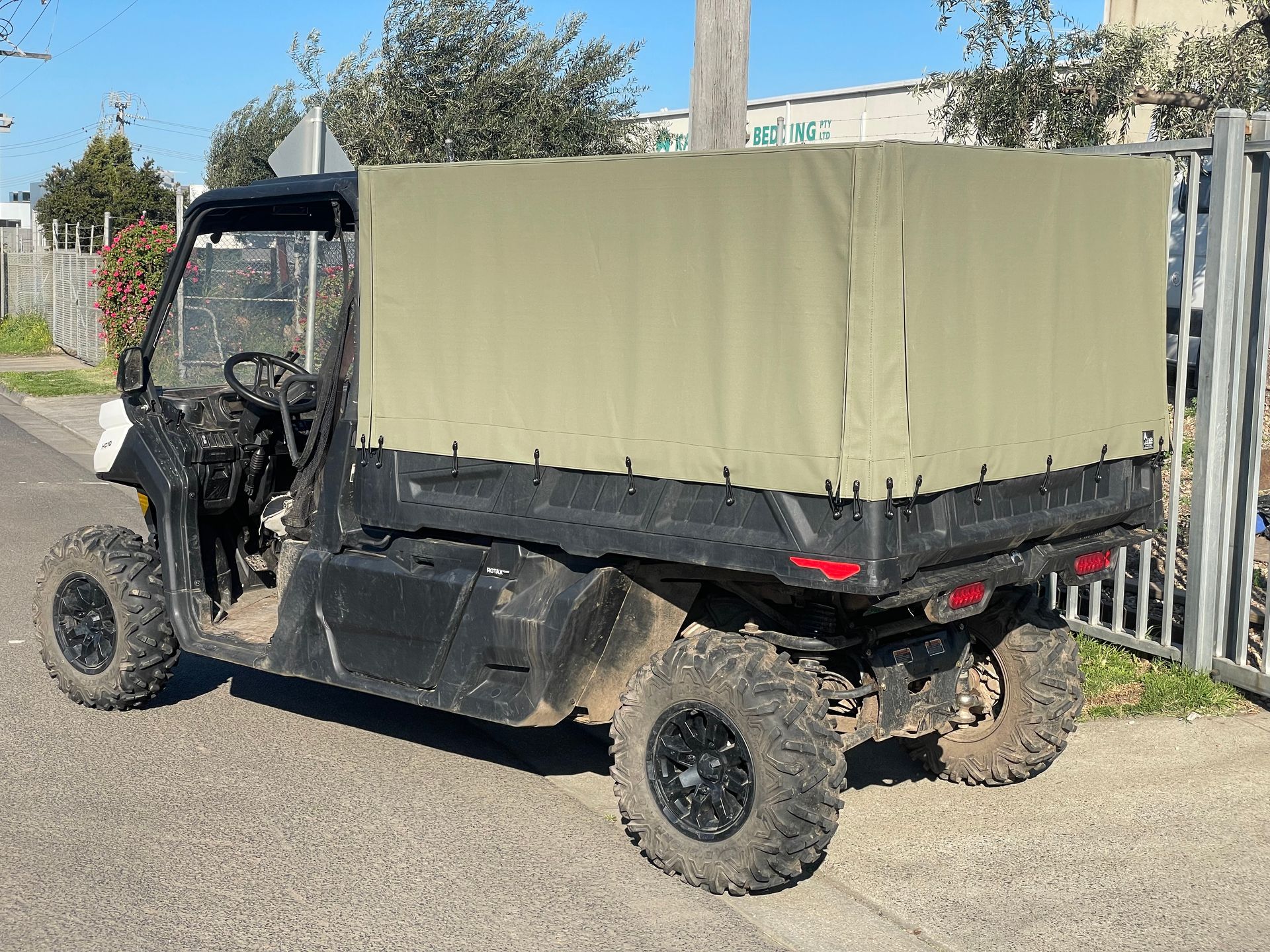 Can-Am Defender Pro custom canvas back with frame