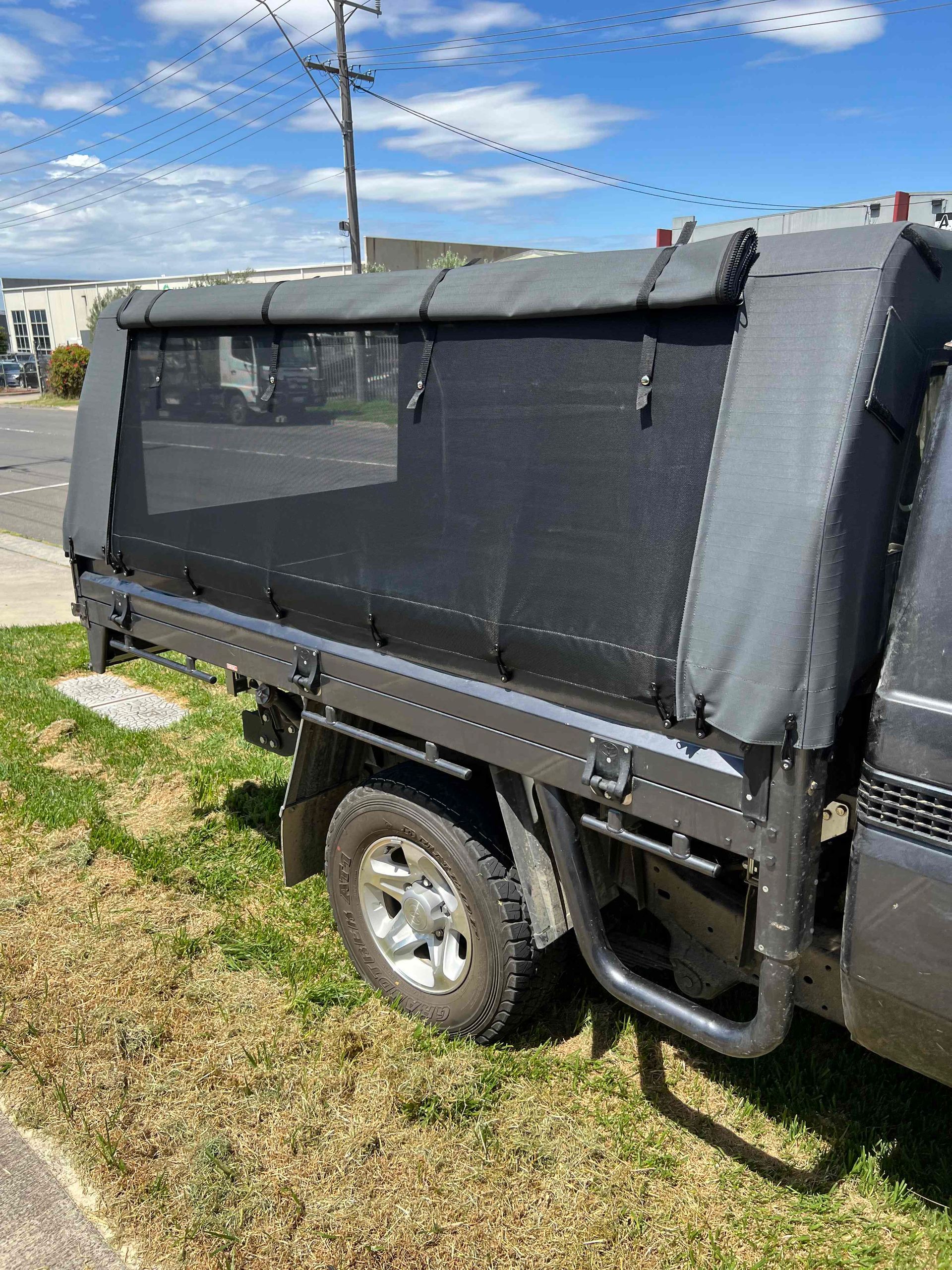 Canvas camping canopy with mesh sides