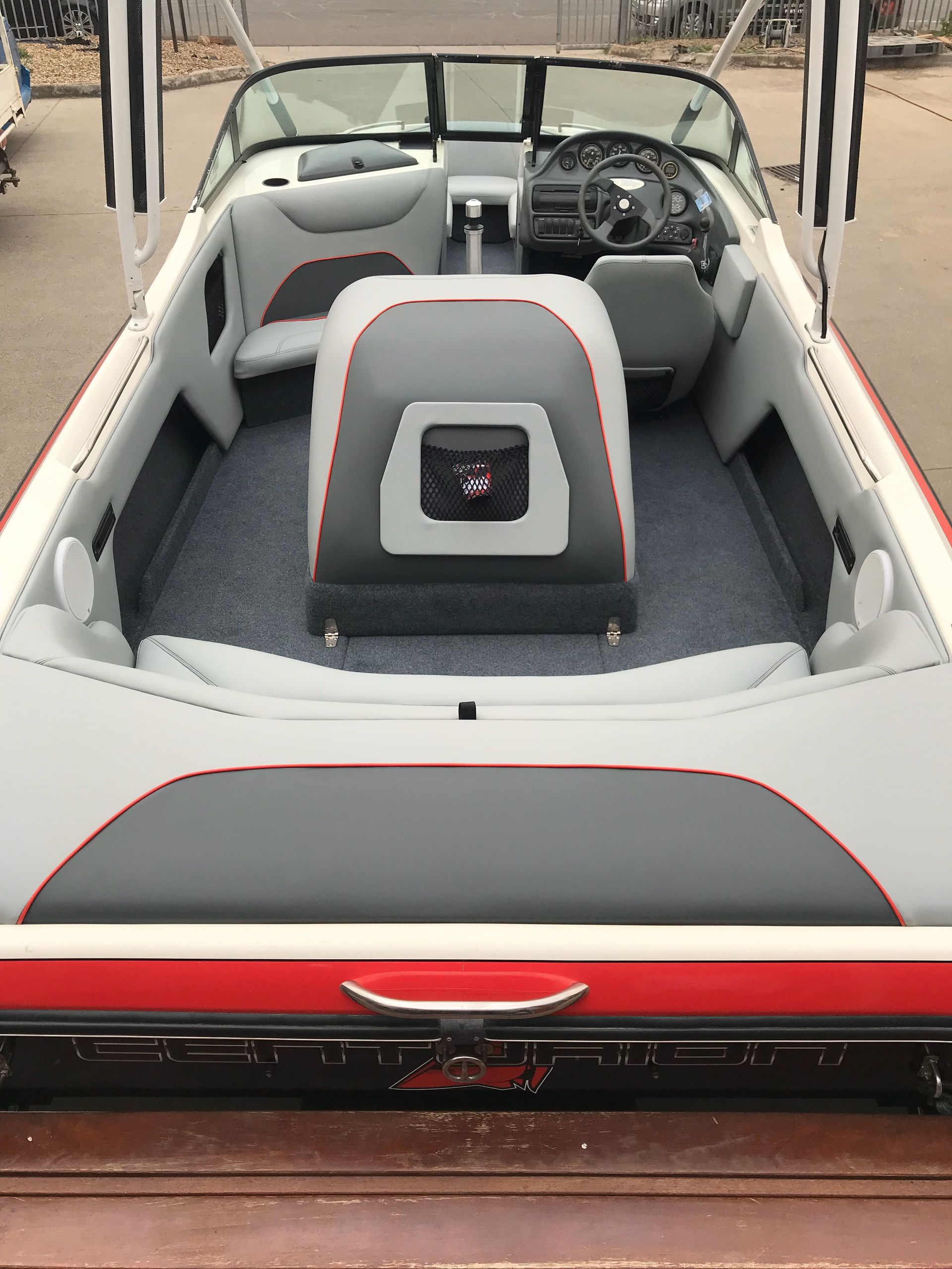 Centurian ski boat full interior rear view