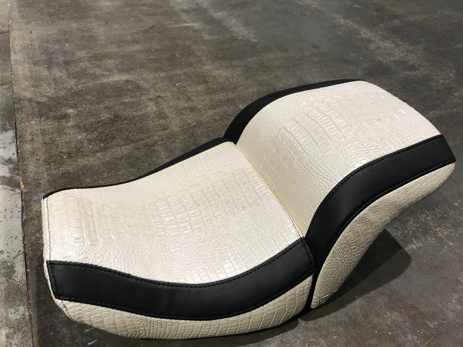 Custom white croc skin two piece motorbike seat Harley