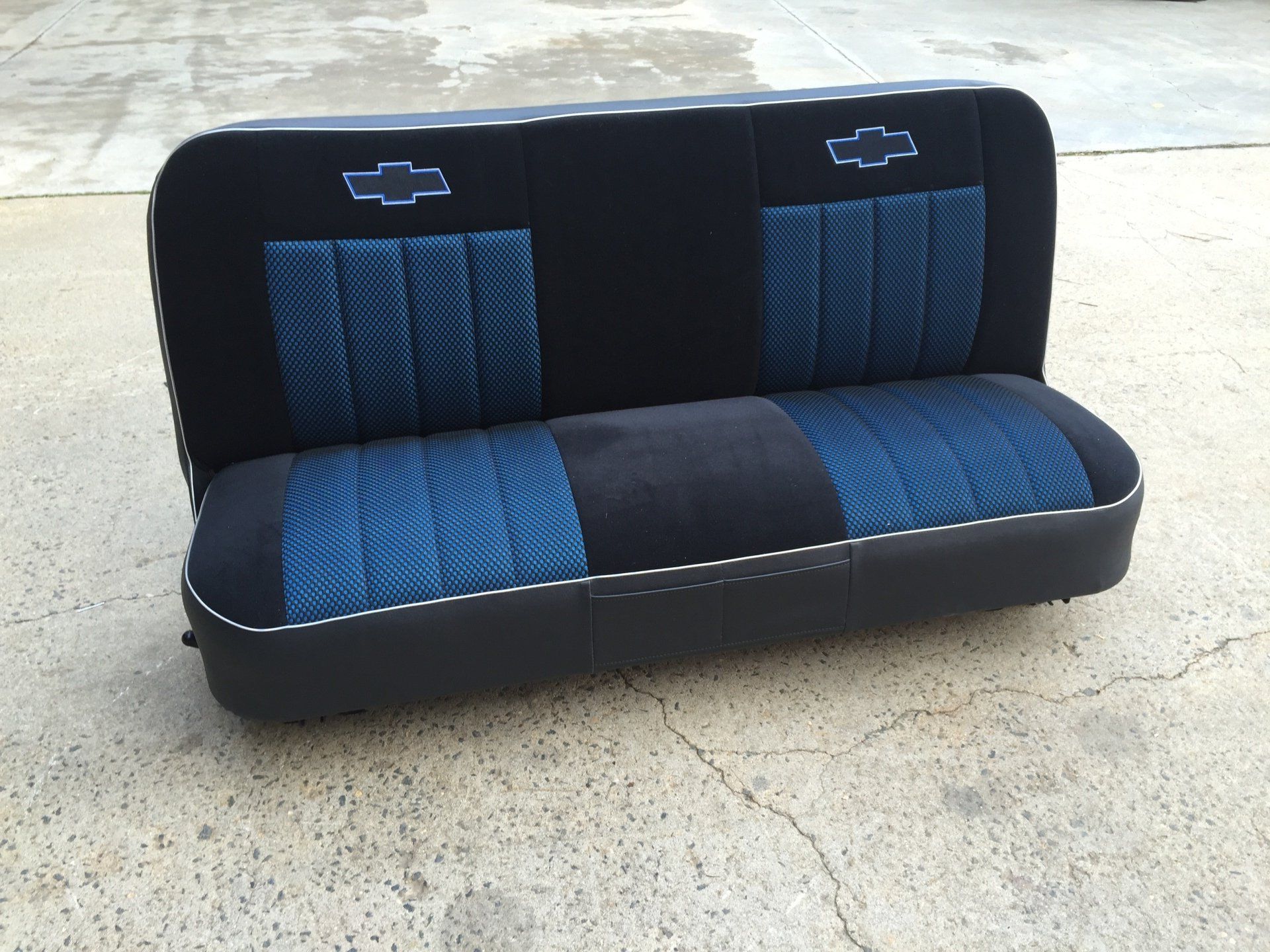 Custom Chevy bench seat black and blue velour