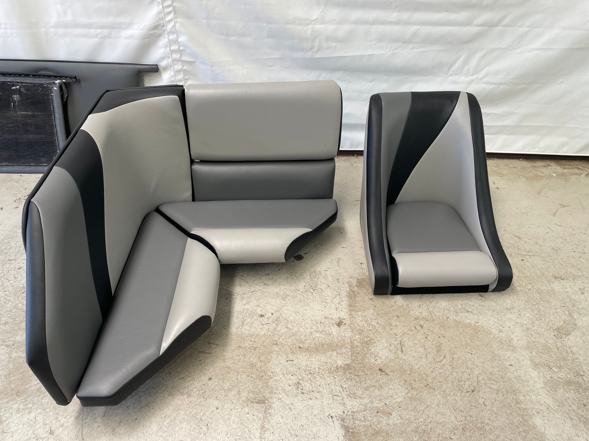 Customised marine vinyl driver's seat and observer's lounge