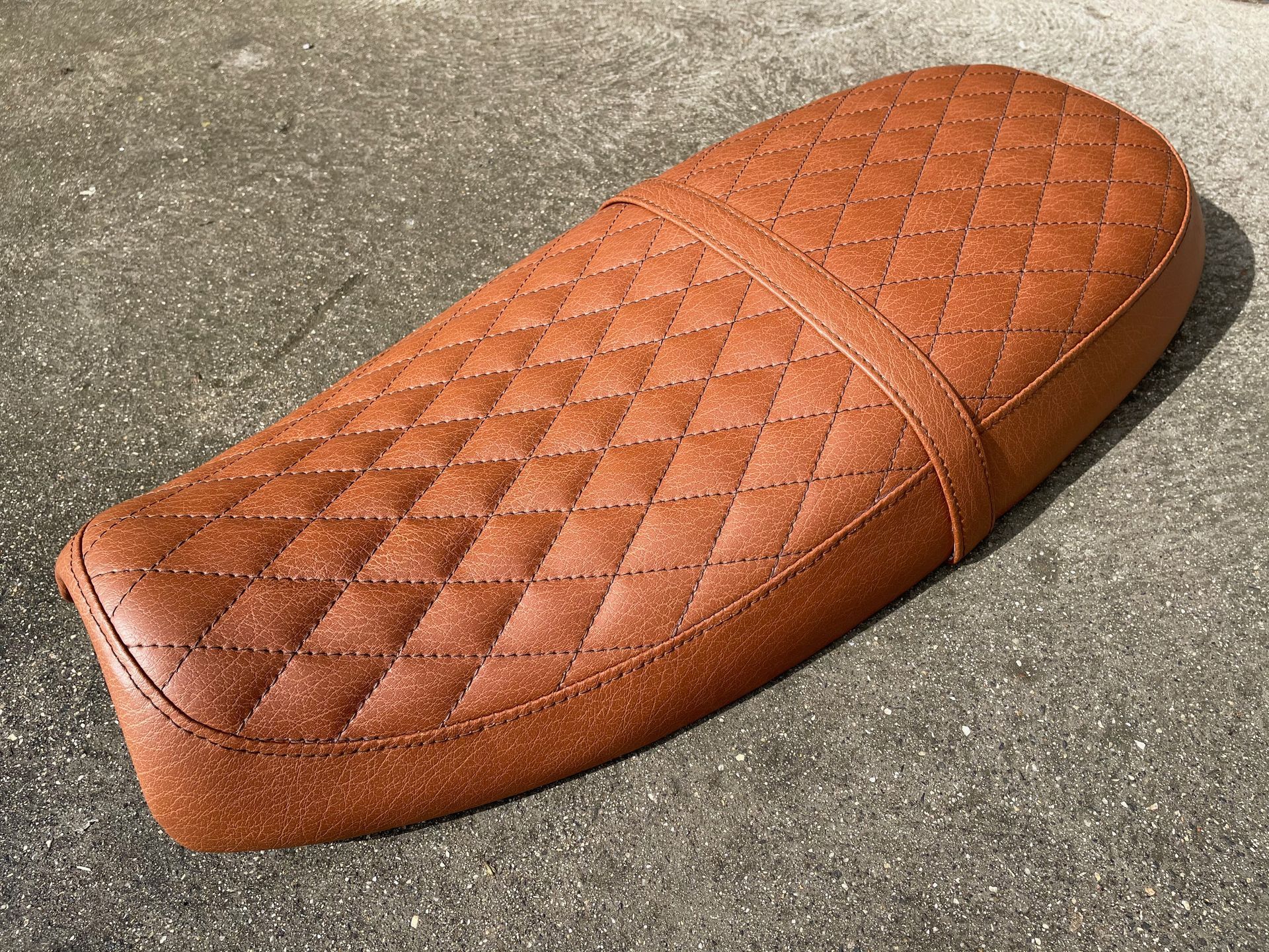 Diamond stitched tan custom motorbike seat