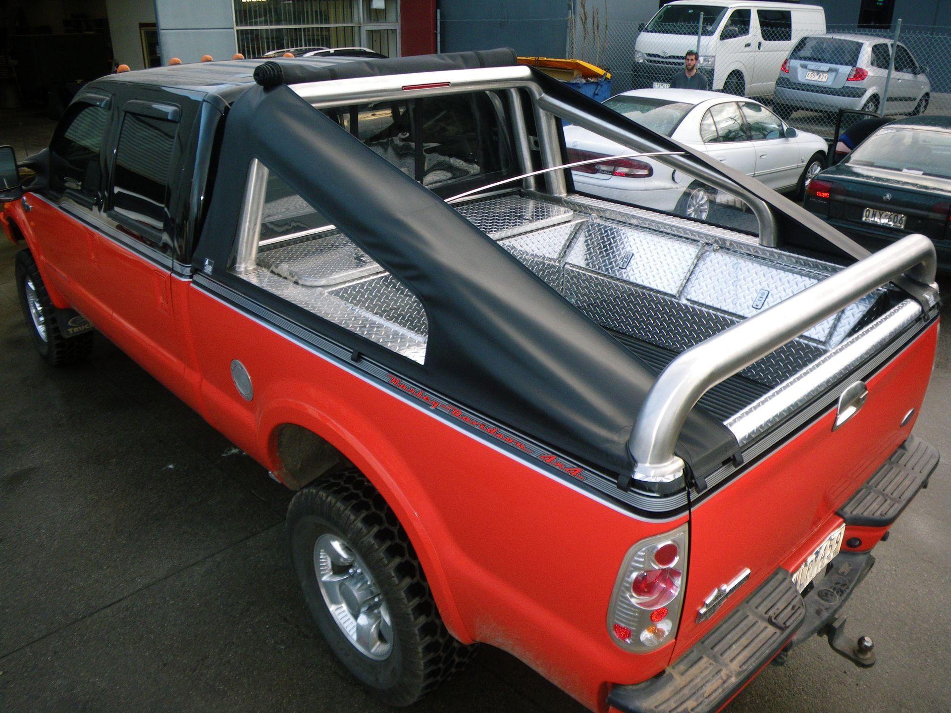 F250 Fastback Slikfit tonneau with strata glass windows zipped open