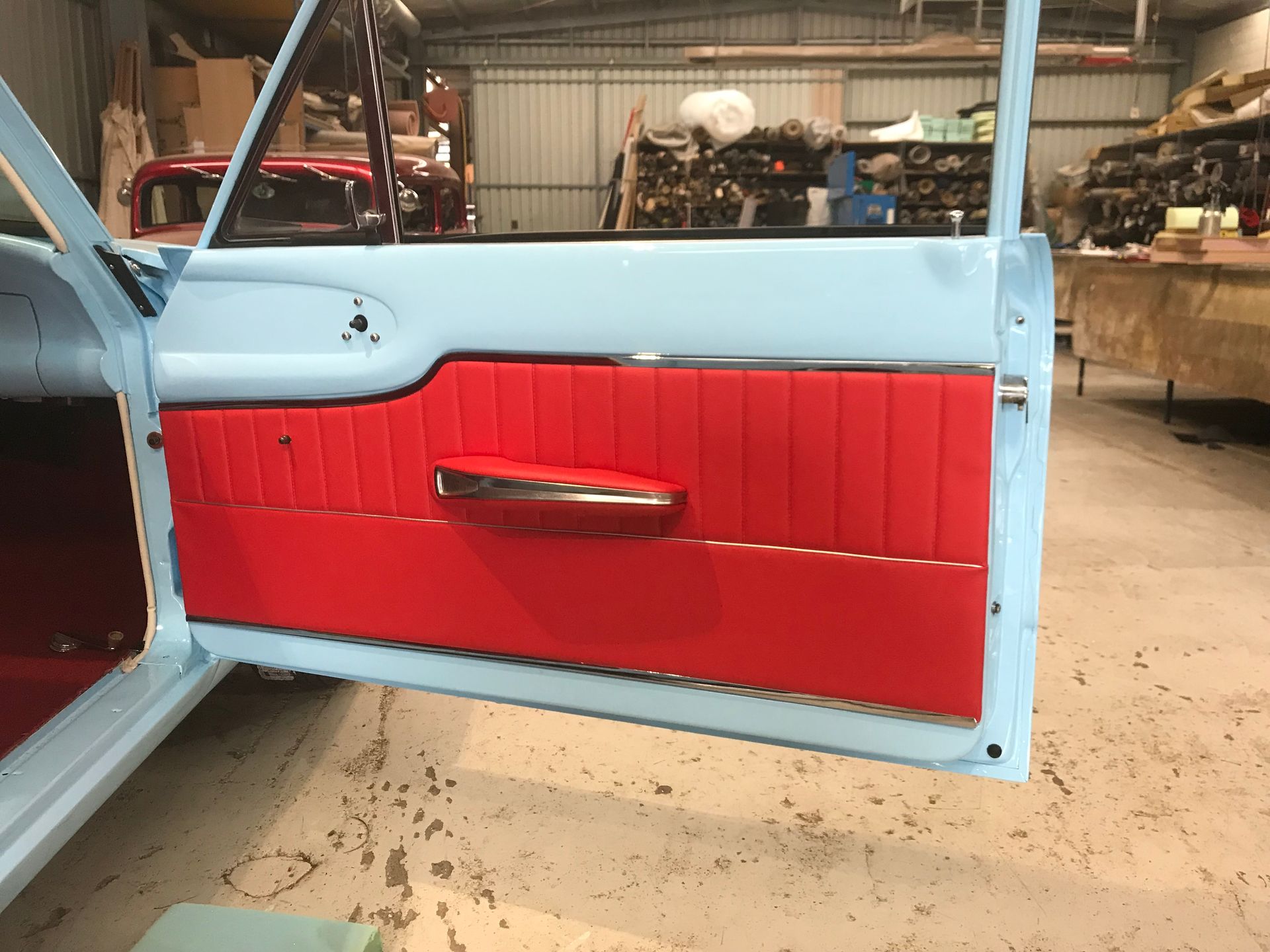 Ford Coupe custom red vinyl door trim