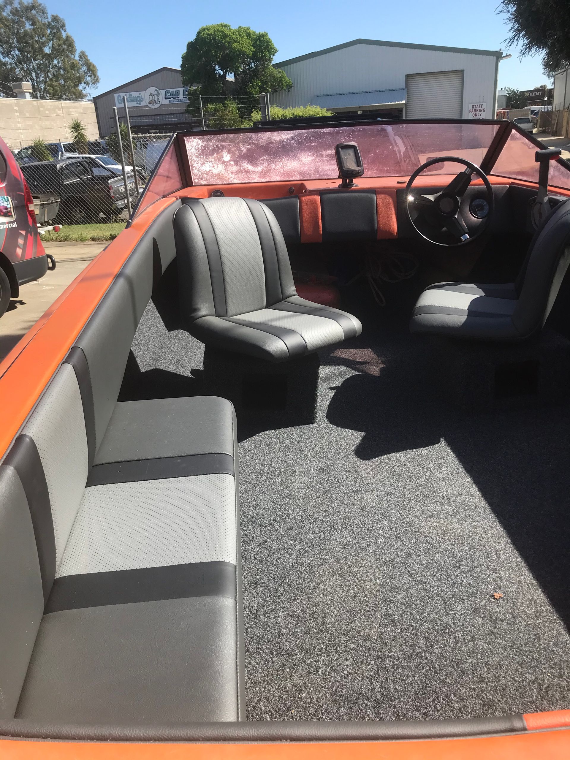 Grey vinyl boat seats and trim