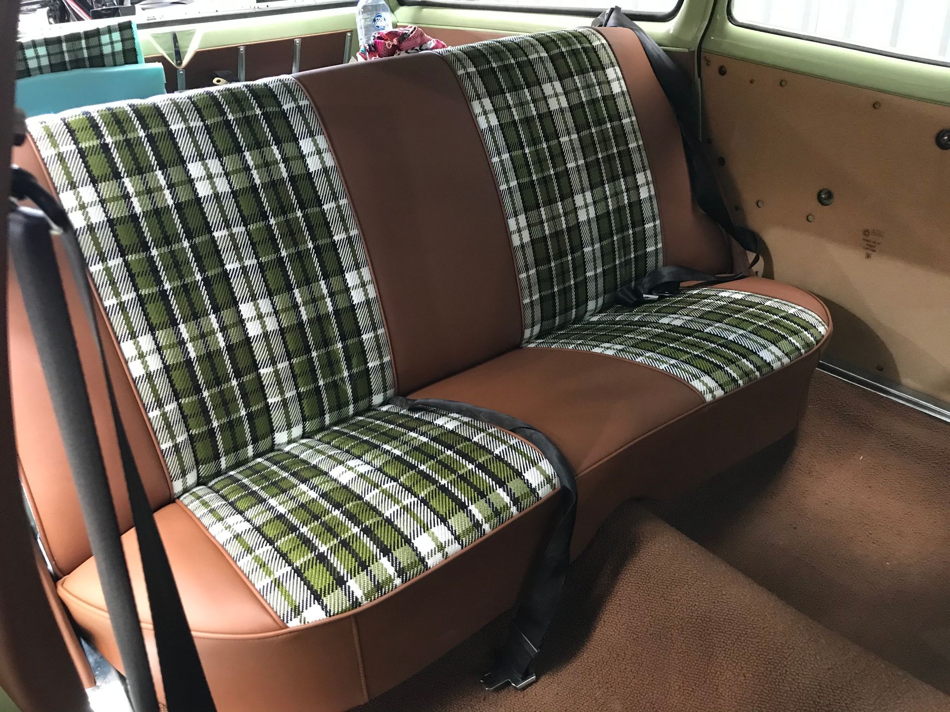 Kingswood brown bench seat with tartan insert