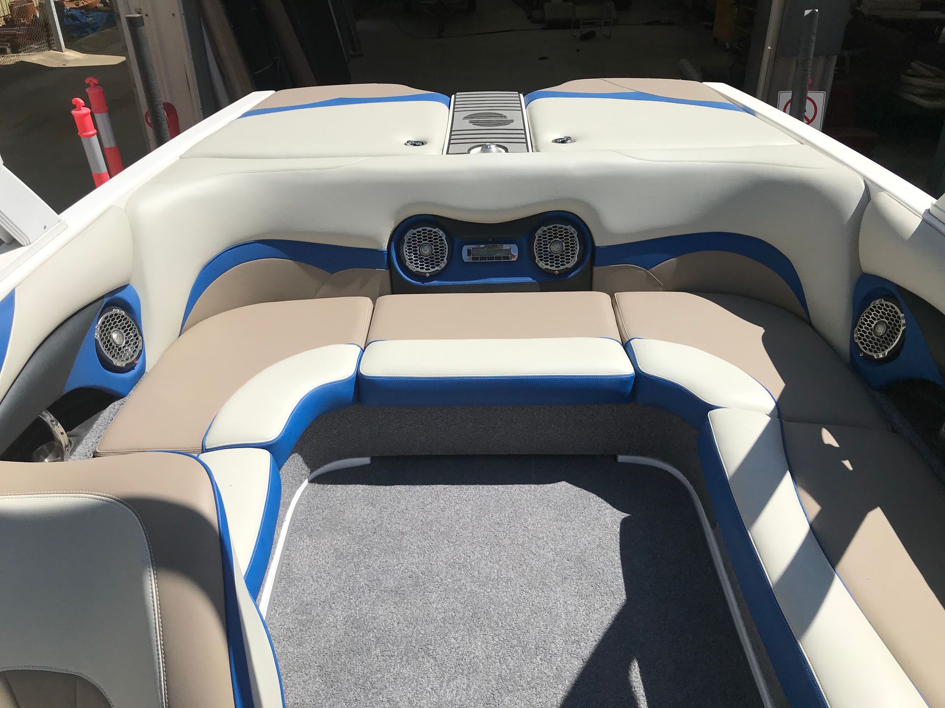 Malibu blue and cream rear seats and lockers