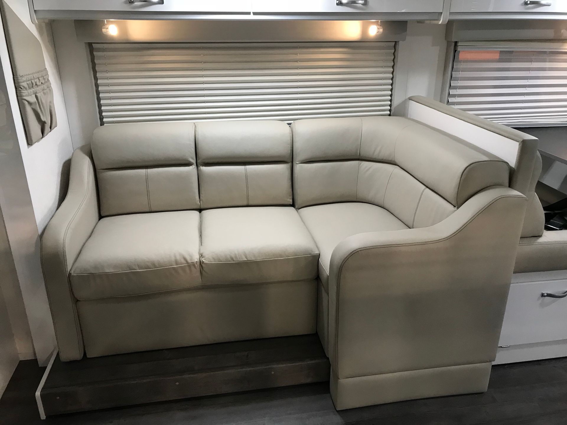 Motorhome lounge in cream leather