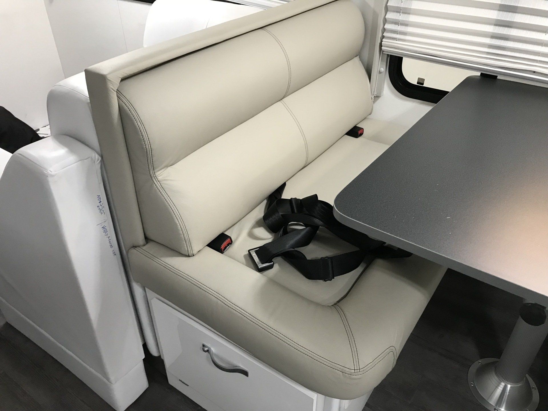 Motorhome lounge in cream leather
