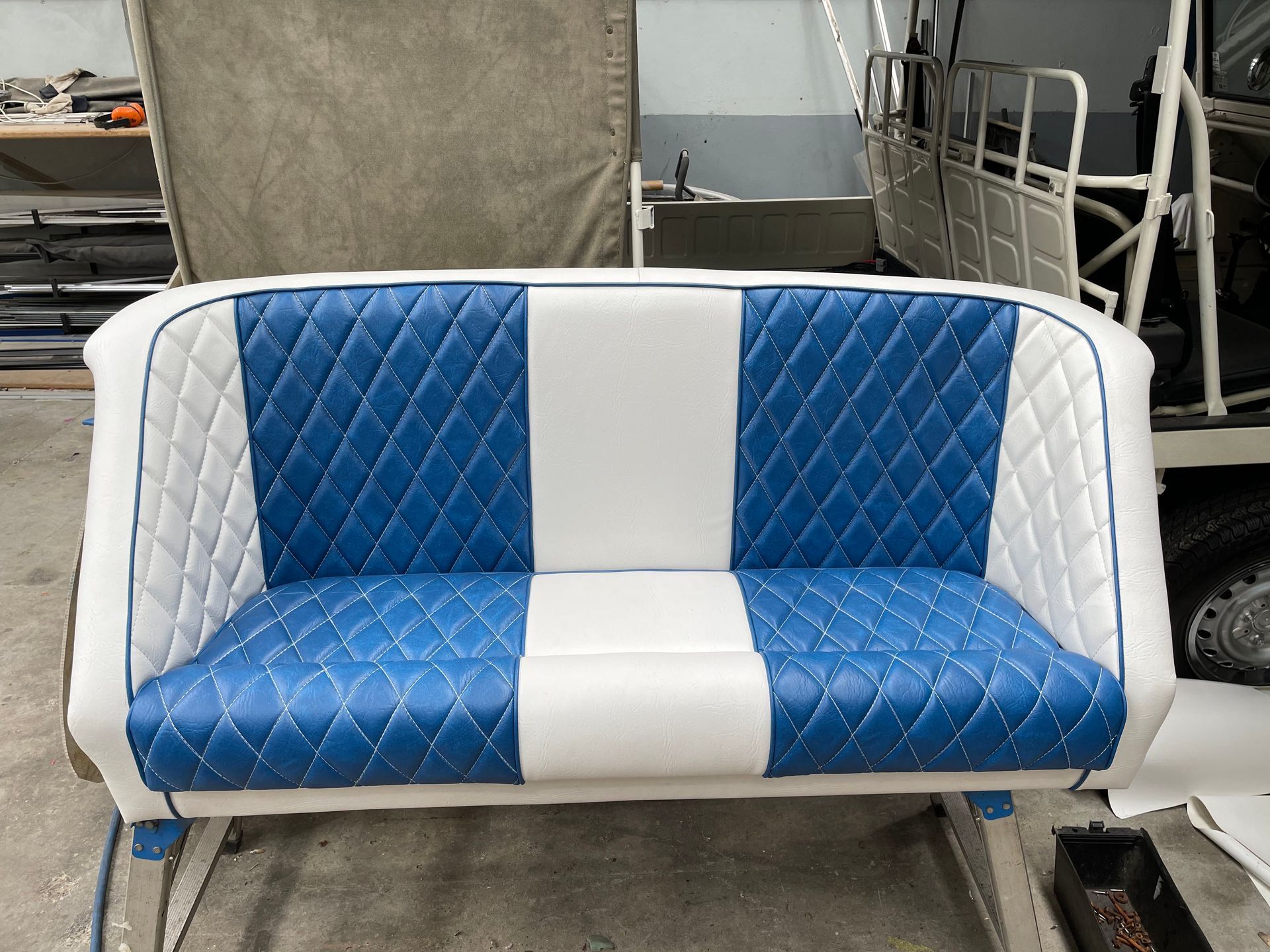 Ski boat custom rear seating reupholstery