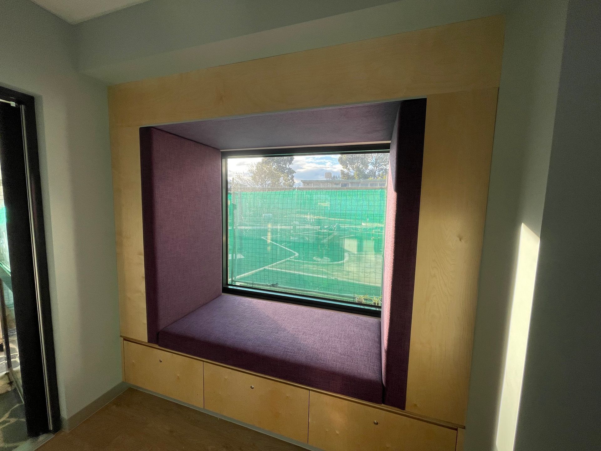 Western Autistic School crypton fabric eggplant window booth seating