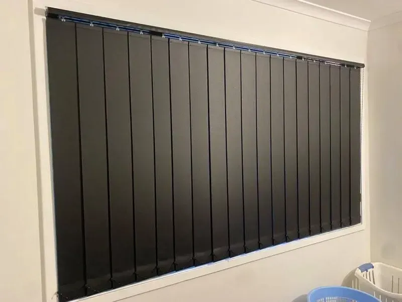 A Set of Dark Charcoal Vertical Blinds — Advantage Screen And Blinds Rockhampton in Rockhampton, QLD
