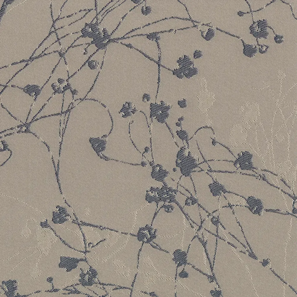A Beige Fabric Background Features a Repeating Pattern of Trailing Stems With Floral Buds — Advantage Screen And Blinds Rockhampton in Rockhampton, QLD