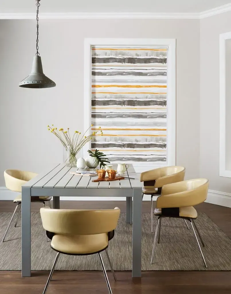 A Dining Table With Four Yellow Chairs — Advantage Screen And Blinds Rockhampton in Rockhampton, QLD