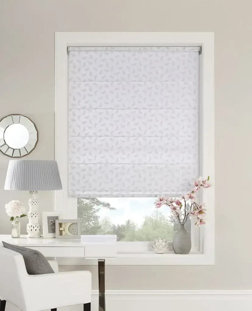 A Serene Room With a Window Featuring Floral-patterned Roman Shades — Advantage Screen And Blinds Rockhampton in Rockhampton, QLD