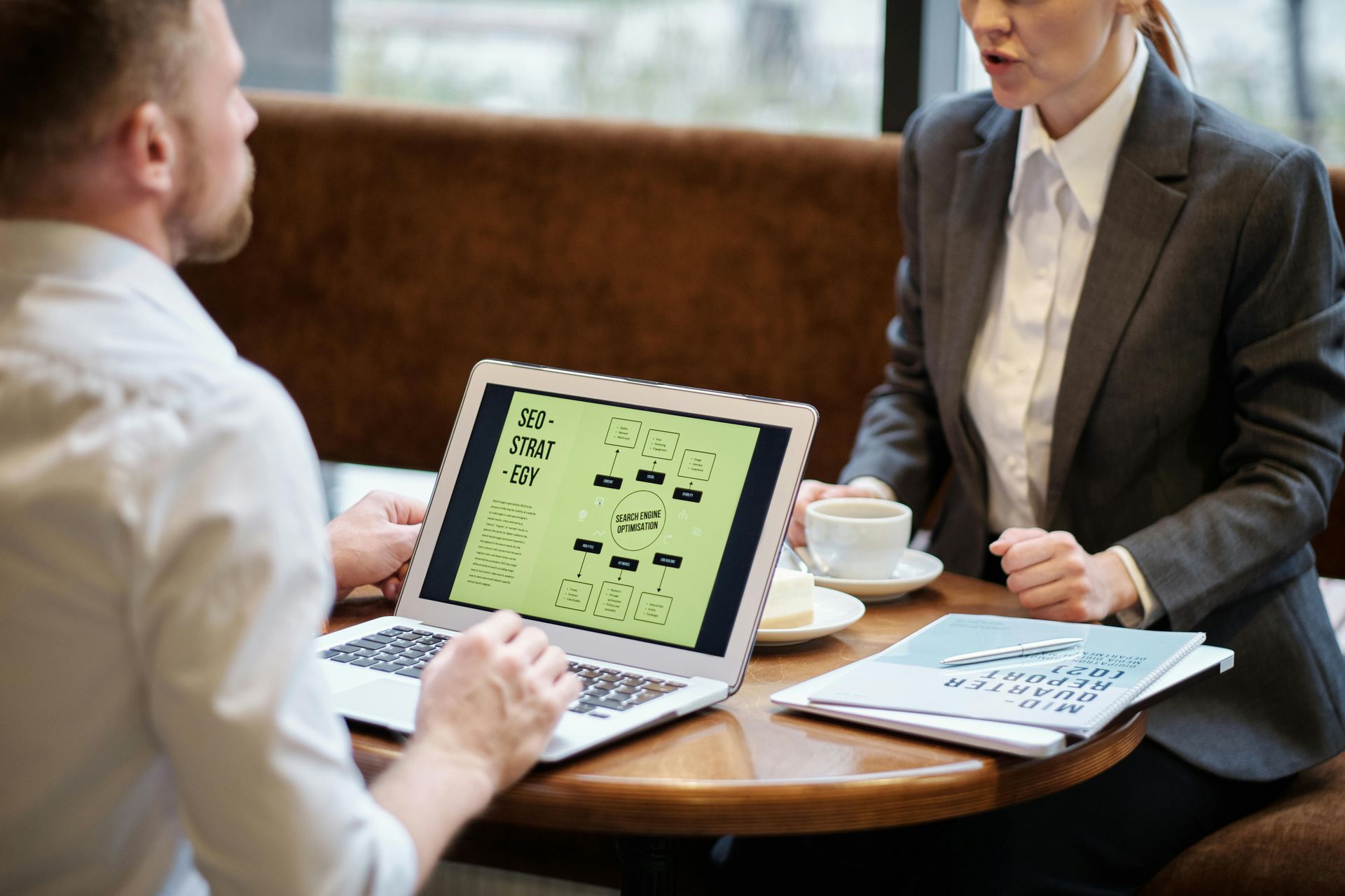 SEO strategy team reviewing analytics