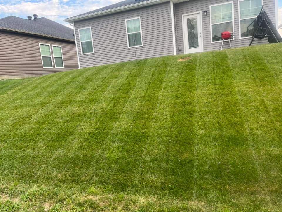 A house with a lush green lawn in front of it.