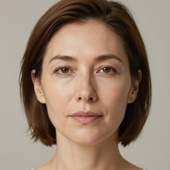 A head-and-shoulders portrait of a person with short brown hair against a plain, neutral background.