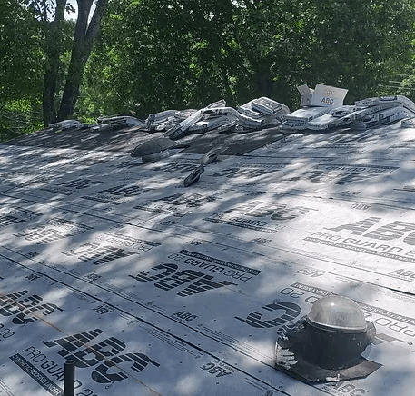 roof when adhesive is in place