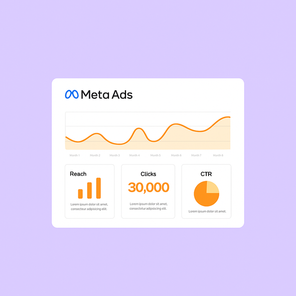 A dashboard with a graph and a pie chart on a purple background.