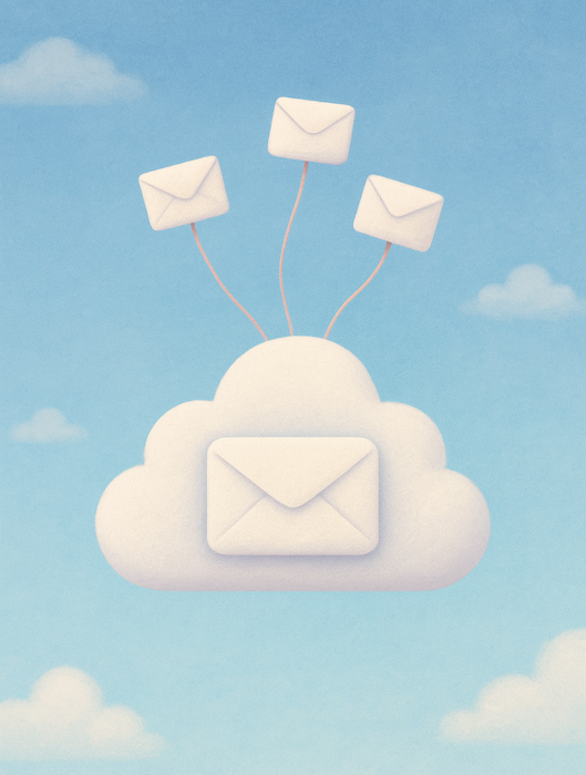 A cloud with three envelopes coming out of it