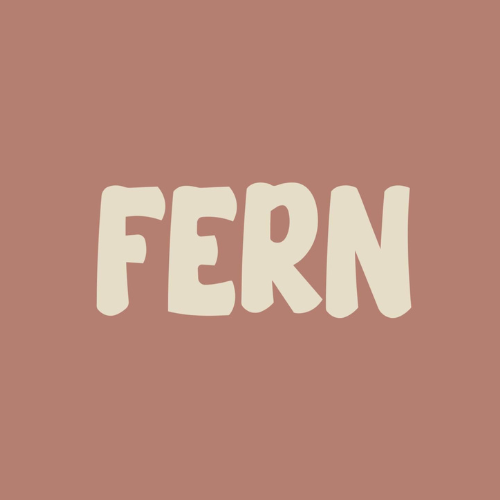 The word fern is written in white letters on a pink background.