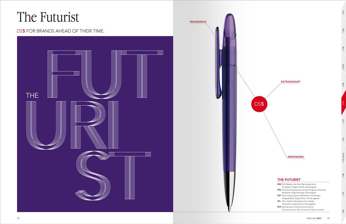 Prodir DS5 Futurist – Produktkatalog-Gestaltung