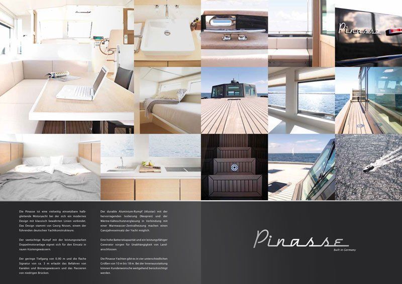 Broschüren-Design Pinasse Boats – Innenseiten mit Yacht-Fotografie