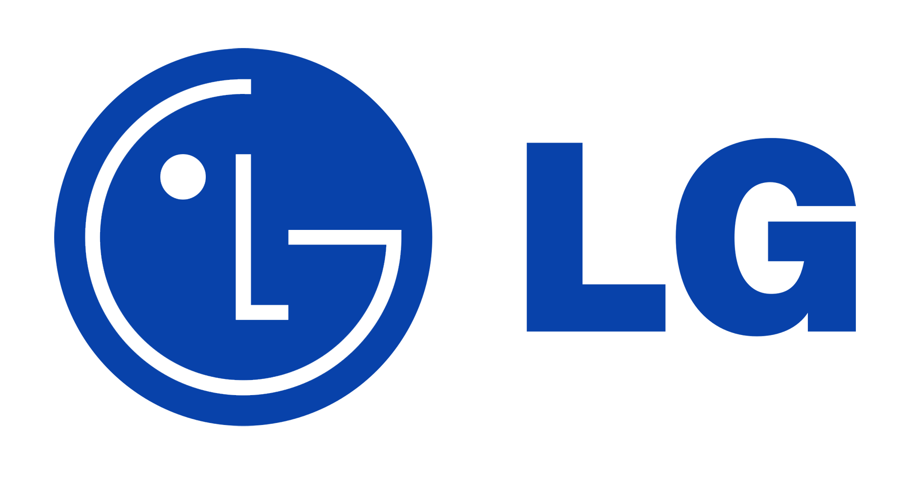 A blue and white lg logo on a white background