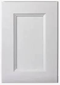 A white cabinet door with a gray trim on a white background.